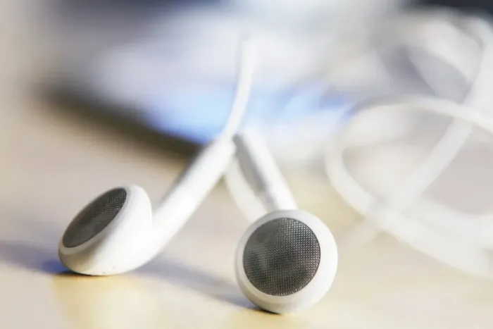 Framed Print : MP3 player, headphones