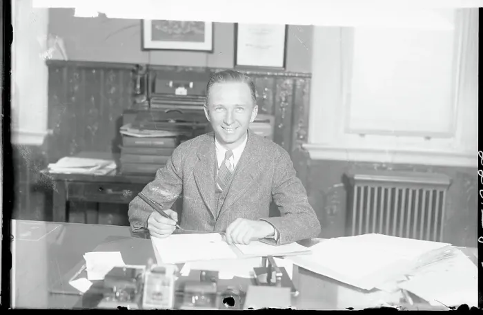 Framed Print : Mr. Clarence Chamberlain at His Desk Framed Print : Mr. Clarence Chamberlain at His Desk