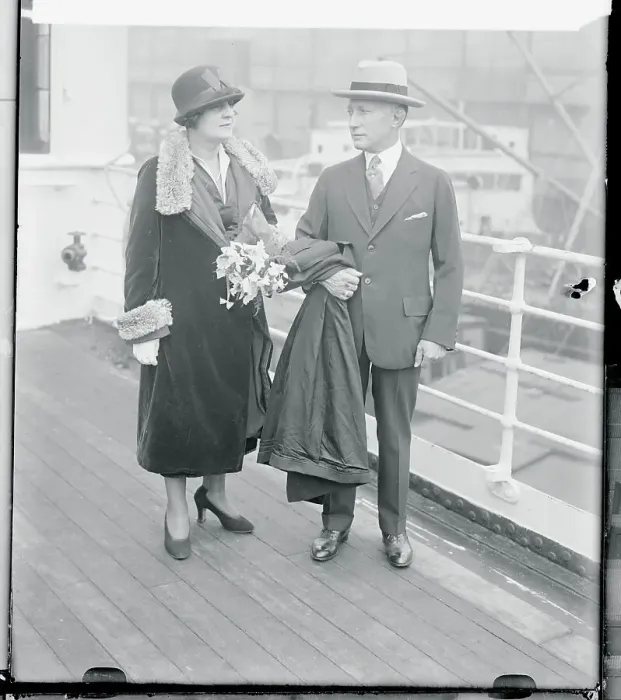 Framed Print : Mr. and Mrs. Adolph Zukor Pausing on Liner Deck Framed Print : Mr. and Mrs. Adolph Zukor Pausing on Liner Deck