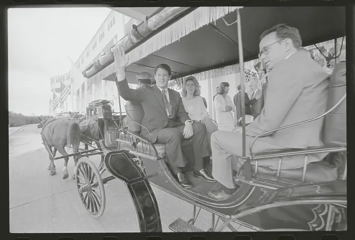 Framed Print : Mr. and Mrs. Al Gore Riding in Horse Carriage Framed Print : Mr. and Mrs. Al Gore Riding in Horse Carriage