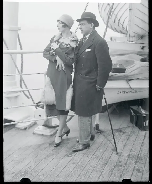 Framed Print : Mr. and Mrs. A.Seversky Pausing on Liner Deck Framed Print : Mr. and Mrs. A.Seversky Pausing on Liner Deck