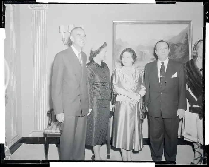 Framed Print : Mr. and Mrs. Averell Harriman Posing With Queen Mother Elizabeth