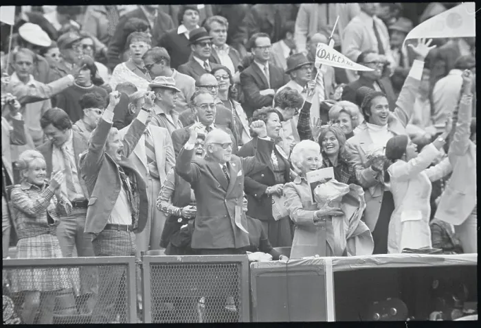 Framed Print : Mr. and Mrs. Charles Finley Cheering with Fans in Stadium