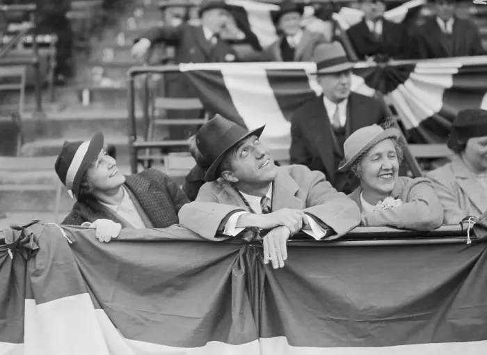 Framed Print : Mr. and Mrs. Ford Frick with S. B. Hall in Grandstand Framed Print : Mr. and Mrs. Ford Frick with S. B. Hall in Grandstand