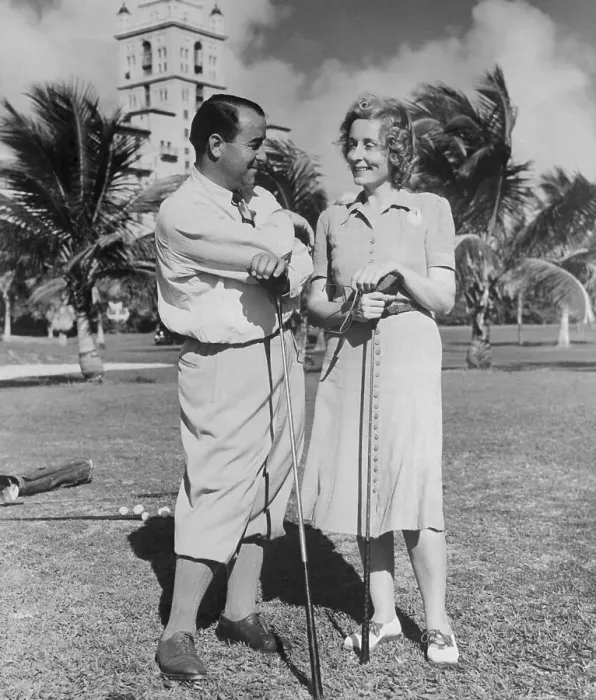 Framed Print : Mr. and Mrs. Gene Sarazen Standing on Golf Course Framed Print : Mr. and Mrs. Gene Sarazen Standing on Golf Course