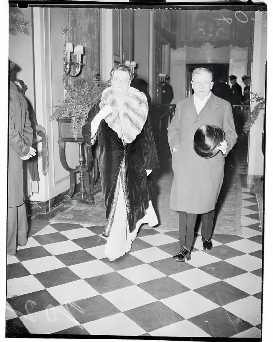 Framed Print : Mr. and Mrs. Harold Ickes Walking Into Franklin Roosevelt Dinner Party Framed Print : Mr. and Mrs. Harold Ickes Walking Into Franklin Roosevelt Dinner Party