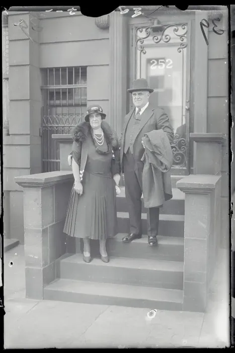 Framed Print : Mr. and Mrs. John P. O'Brien Posing on Front Steps Framed Print : Mr. and Mrs. John P. O'Brien Posing on Front Steps