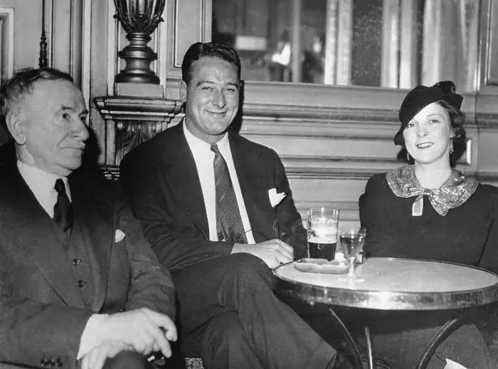 Framed Print : Mr. and Mrs. Lou Gehrig Sitting With Sports Writer Framed Print : Mr. and Mrs. Lou Gehrig Sitting With Sports Writer