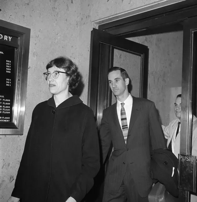 Framed Print : Mr. and Mrs. Michael Pine arrive to testify Framed Print : Mr. and Mrs. Michael Pine arrive to testify