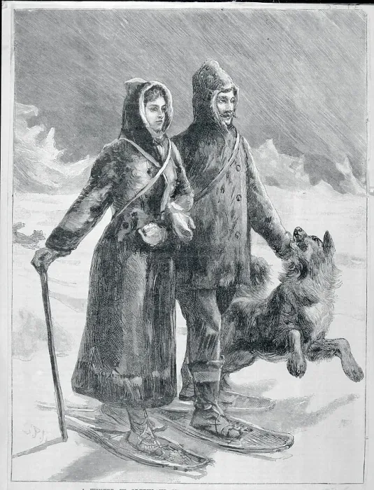 Framed Print : Mr. and Mrs. Peary Walking in Snow