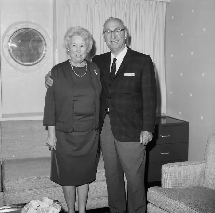 Framed Print : Mr. and Mrs. Roy Disney Posing Aboard Ship Framed Print : Mr. and Mrs. Roy Disney Posing Aboard Ship