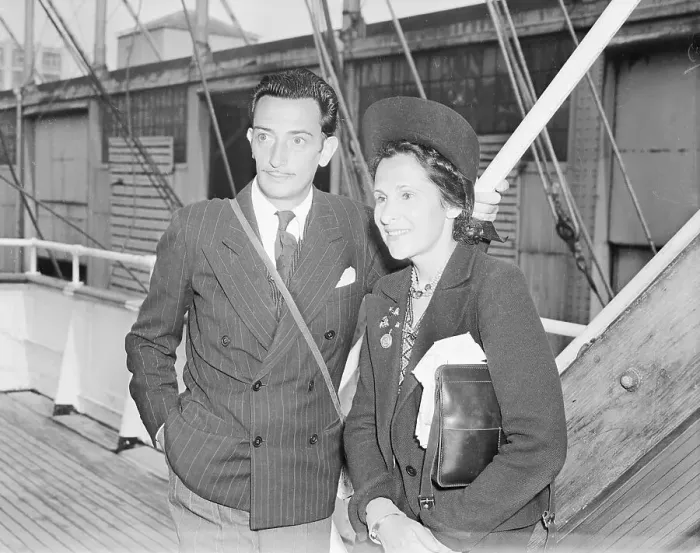 Framed Print : Mr. and Mrs. Salvador Dali Standing by Ship Railing Framed Print : Mr. and Mrs. Salvador Dali Standing by Ship Railing