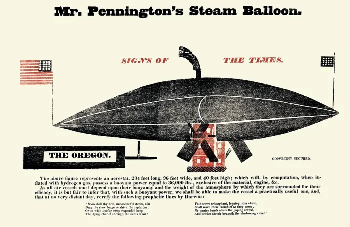 Framed Print : Mr. Pennington's steam balloon, signs of the times : The Oregon Framed Print : Mr. Pennington's steam balloon, signs of the times : The Oregon