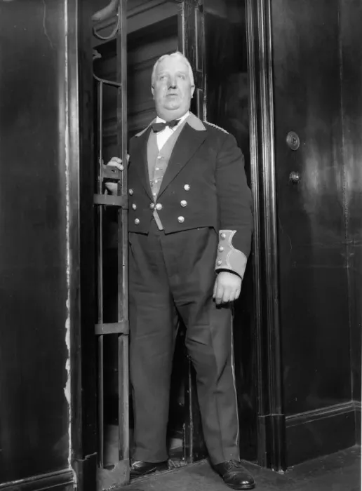 Framed Print : Mr Temple, the lift operator at the Savoy Hotel Framed Print : Mr Temple, the lift operator at the Savoy Hotel