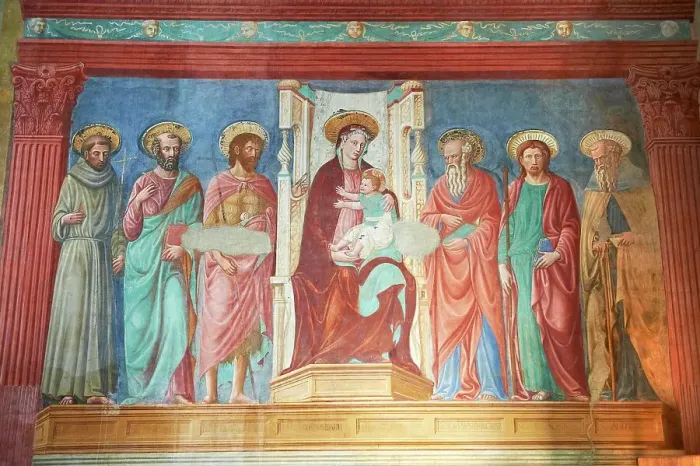 Framed Print : Mredieval Gothic frescoes in San Miniato al Monte (St. Minias on the Mountain) basilica, Florence, Italy Framed Print : Mredieval Gothic frescoes in San Miniato al Monte (St. Minias on the Mountain) basilica, Florence, Italy