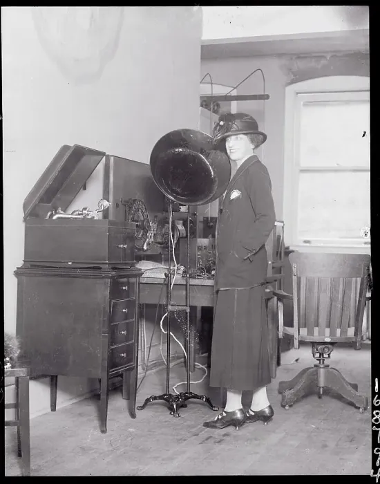 Framed Print : Mrs Barclay H Warburton Posing with Radiophone Framed Print : Mrs Barclay H Warburton Posing with Radiophone