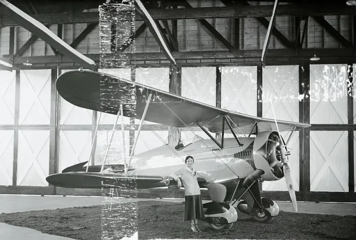 Framed Print : Mrs. Betty Huyler Gilles with Airplane Framed Print : Mrs. Betty Huyler Gilles with Airplane