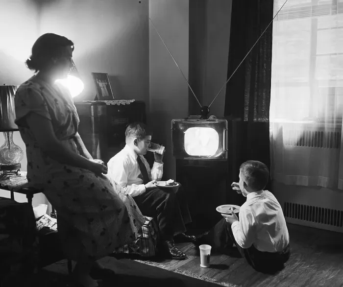 Framed Print : Mrs. Coklin Watches Tv With Her Kids Framed Print : Mrs. Coklin Watches Tv With Her Kids