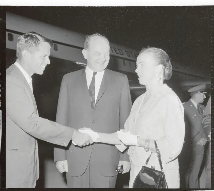 Framed Print : Mrs. Dean Rusk Shaking Hands With Robert Kennedy