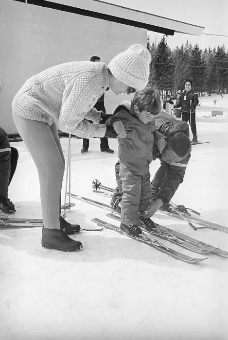 Framed Print : Mrs. Jacqueline and John Jr. Skiing