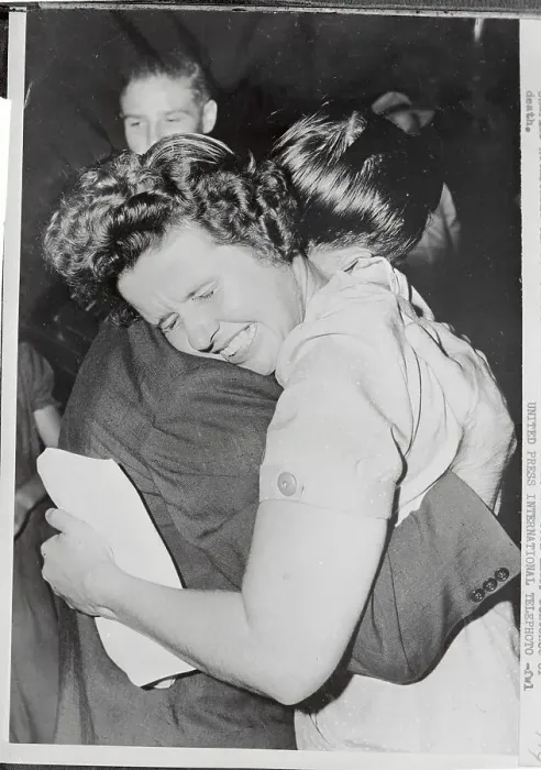 Framed Print : Mrs. James Foster Crying and Embracing Her Husband Framed Print : Mrs. James Foster Crying and Embracing Her Husband