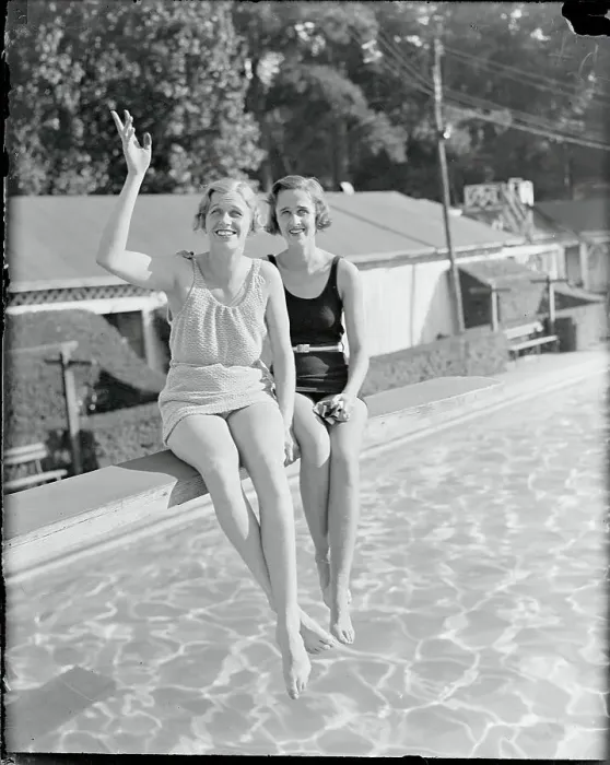 Framed Print : Mrs. James Roosevelt and Mrs. Curtis Dall Waving from Springboard Framed Print : Mrs. James Roosevelt and Mrs. Curtis Dall Waving from Springboard