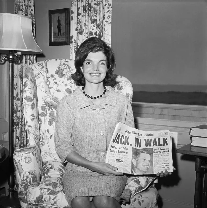 Framed Print : Mrs. Kennedy Holding Newspaper Framed Print : Mrs. Kennedy Holding Newspaper