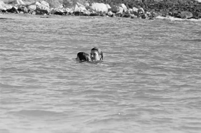 Framed Print : Mrs. Kennedy Swimming with John Jr Framed Print : Mrs. Kennedy Swimming with John Jr