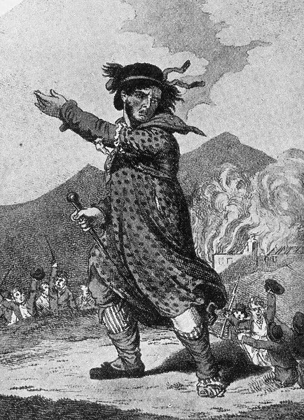 Mrs Ludd. A cartoon showing a luddite leader dressed as a woman