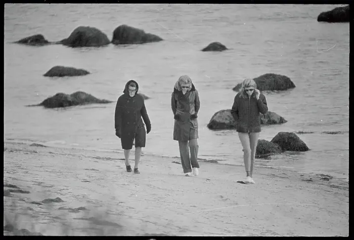 Framed Print : Mrs. Rose Kennedy Walking on the Beach With Her Daughters Framed Print : Mrs. Rose Kennedy Walking on the Beach With Her Daughters