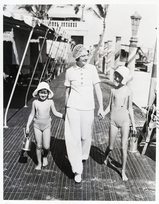 Framed Print : Mrs. Walter Winchell with Daughters at Beach Framed Print : Mrs. Walter Winchell with Daughters at Beach