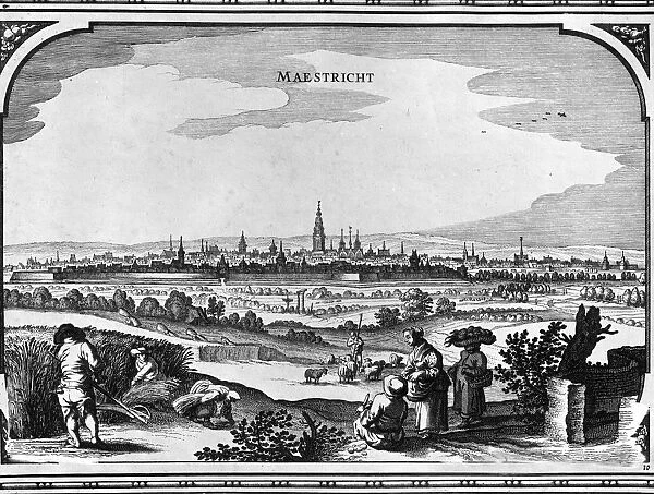 Mstricht. circa 1790: A general view of Mstrict in the late 17th Century
