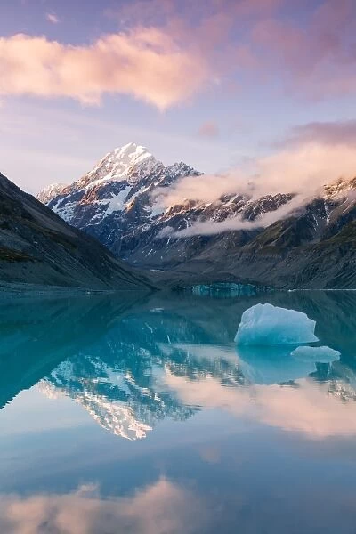 Mt Cook at sunset reflected in lake
