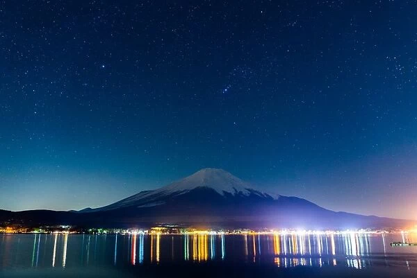 Mt. Fuji. Night view from lake Yamanakako. Yamanashi, Japan