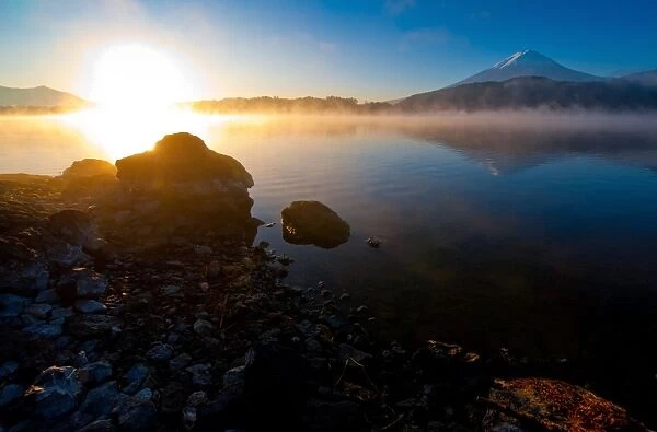 Mt. Fujiyama with sunrise and reflection