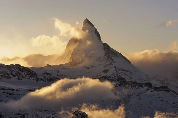 Mt Matterhorn in the light of the setting sun, Zermatt, Valais, Switzerland, Europe, Europe