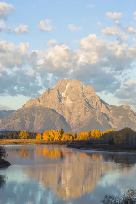 Framed Print : Mt. Moran reflecting in Snake River in autumn, Grand Teton National Park, Wyoming, USA