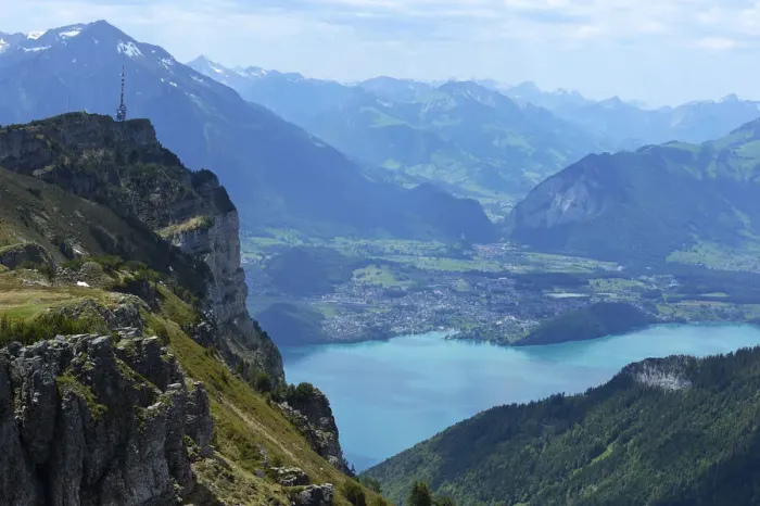 Framed Print : Mt Niederhorn with Lake Thun and the town of Thun, Beatenberg municipality, Bernese Oberland, Switzerland, Europe Framed Print : Mt Niederhorn with Lake Thun and the town of Thun, Beatenberg municipality, Bernese Oberland, Switzerland, Europe