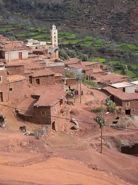 Mud-brick village of Anammer, Ourika Valley, Atlas Mountains, Marrakech-Tensift-Al Haouz, Morocco