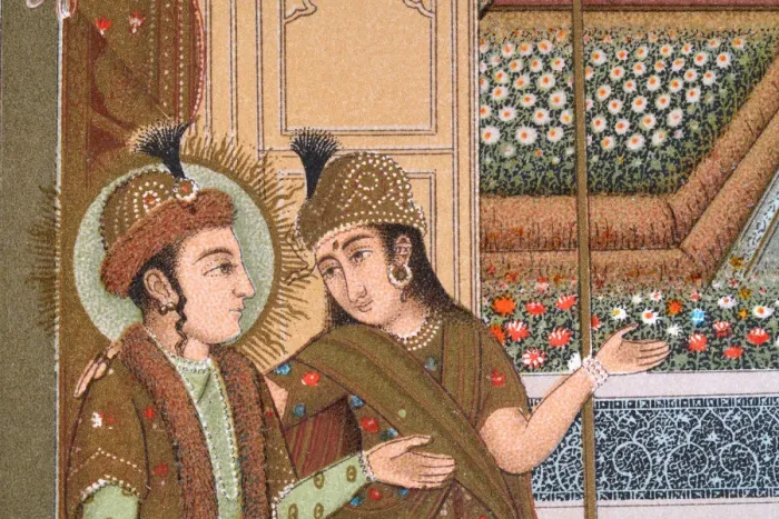 Framed Print : Mughal Indian princes admiring a flower garden, 19th Century