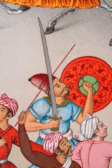 Framed Print : Mughal Indian warriors with sword and shield, 19th Century Framed Print : Mughal Indian warriors with sword and shield, 19th Century