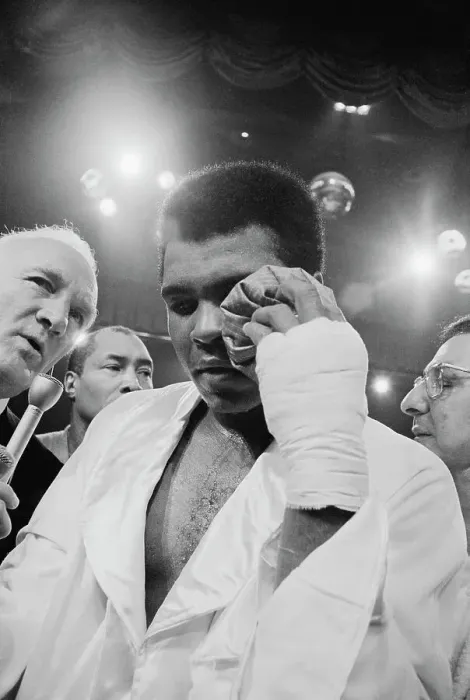 Framed Print : Muhammad Ali Holding Ice Bag on Eye Framed Print : Muhammad Ali Holding Ice Bag on Eye