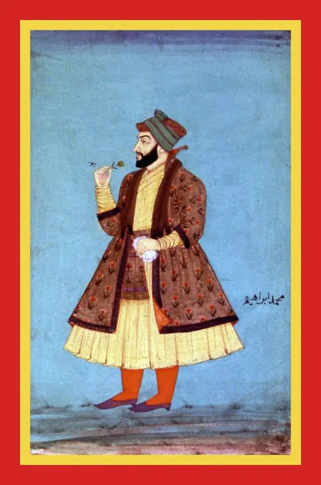 Framed Print : Müḥammad Ibráhím in a gold fur-trimmed flower-patterned jacket Framed Print : Müḥammad Ibráhím in a gold fur-trimmed flower-patterned jacket