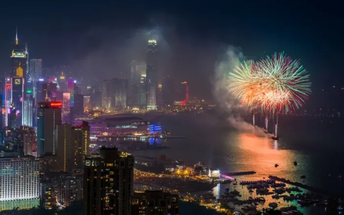 Framed Print : multi-color fireworks in Hong Kong Framed Print : multi-color fireworks in Hong Kong