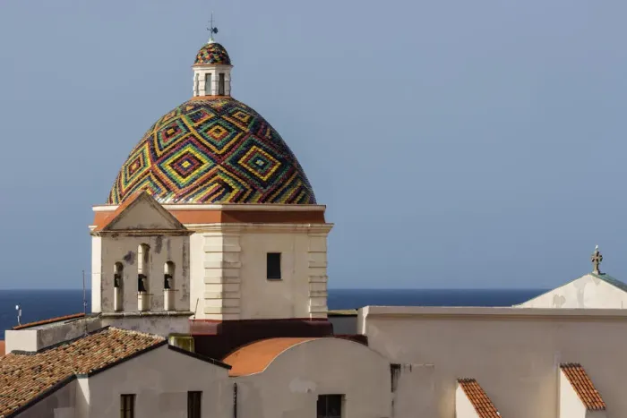 Framed Print : Multicolor dome at waterfront, Alghero, Provincia di Sassari, Italy
