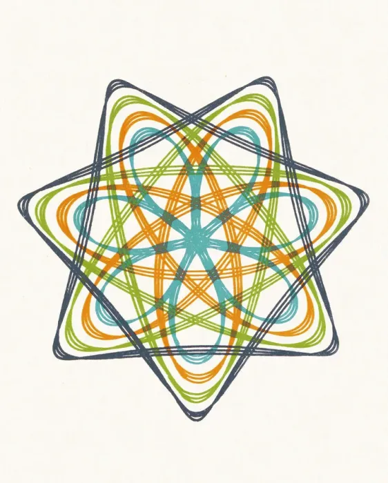 Framed Print : Multicolor Flower Shape Line Drawing