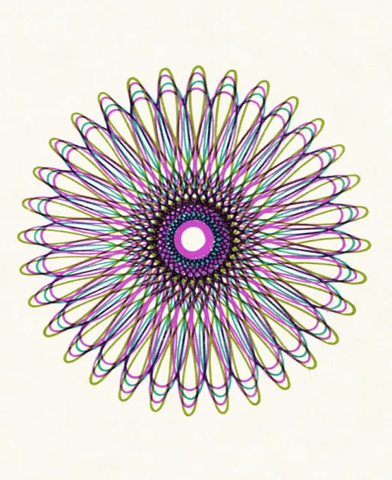 Framed Print : Multicolor Flower Shape Line Drawing