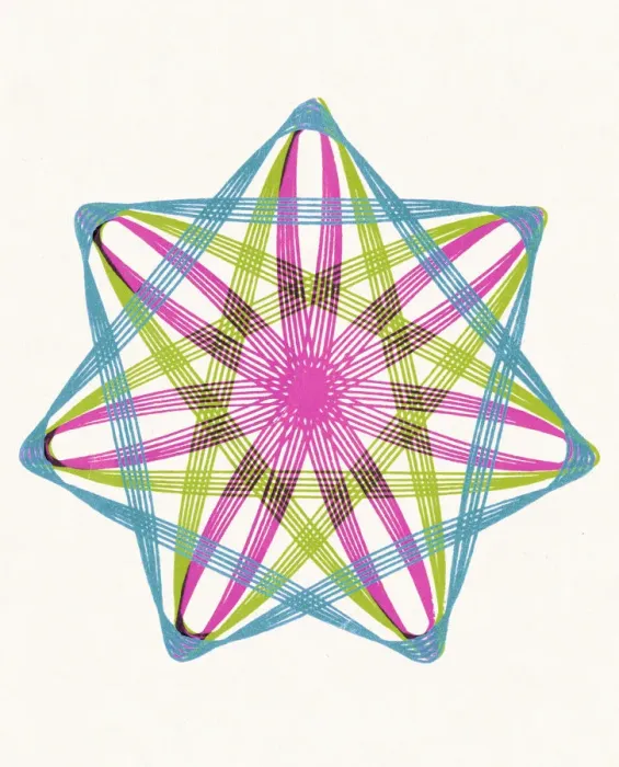 Framed Print : Multicolor Snowflake Line Drawing