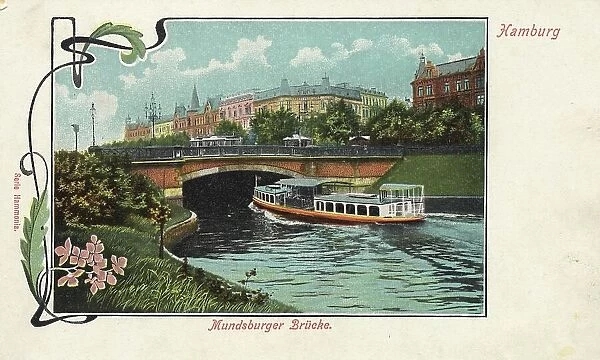 The Mundsburg Bridge, Hamburg, Germany, postcard with text, view around ca 1910, historical, digital reproduction of a historical postcard, public domain, from that time, exact date unknown