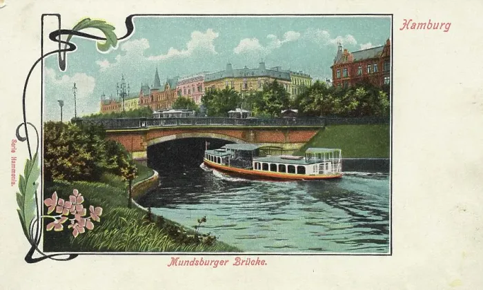 Framed Print : The Mundsburg Bridge, Hamburg, Germany, postcard with text, view around ca 1910, historical, digital reproduction of a historical postcard, public domain, from that time, exact date unknown Framed Print : The Mundsburg Bridge, Hamburg, Germany, postcard with text, view around ca 1910, historical, digital reproduction of a historical postcard, public domain, from that time, exact date unknown